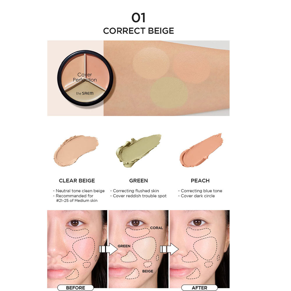 THE SAEM Cover Perfection Triple Pot Concealer - Peaches&Creme Shop Korean Skincare Malta