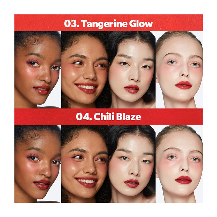 Collage of faces with different makeup looks labeled &