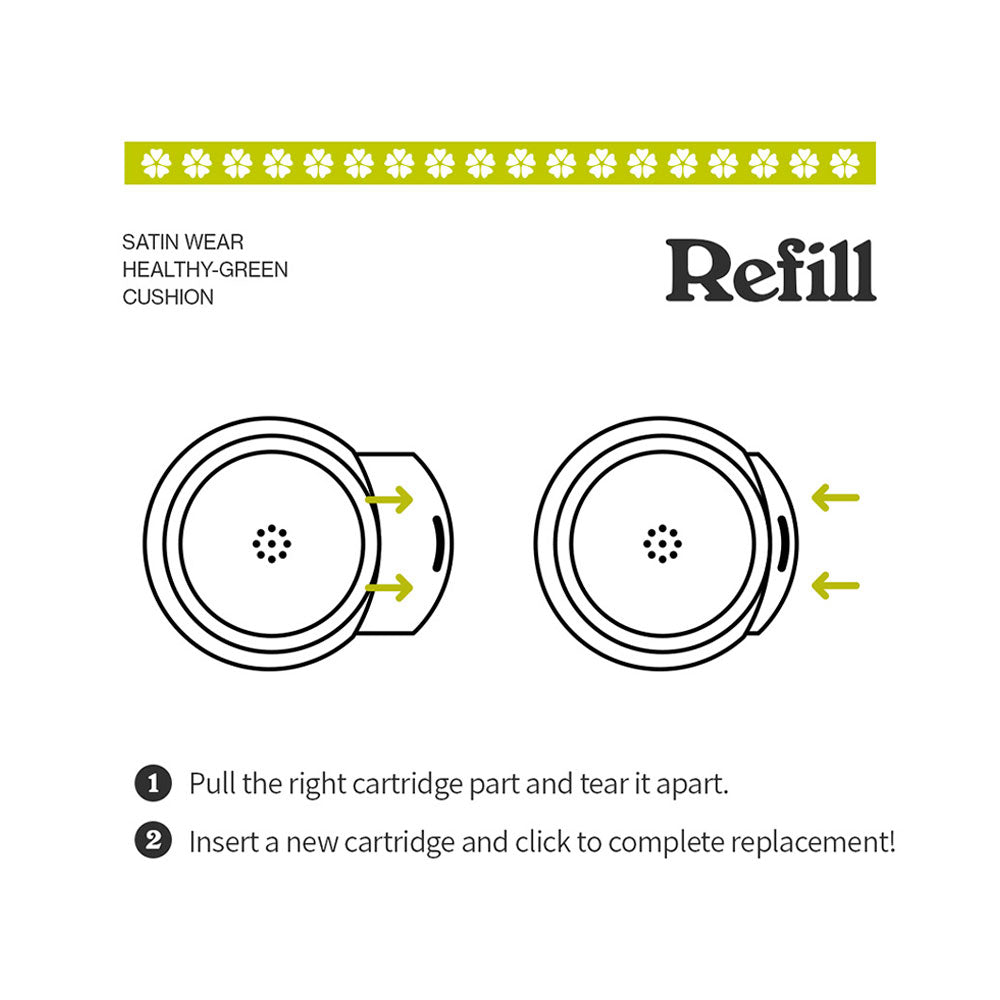 UNLEASHIA Satin Wear Healthy-Green Cushion RE-FEEL [+PUFF] - Peaches&Creme Shop Korean Skincare Malta