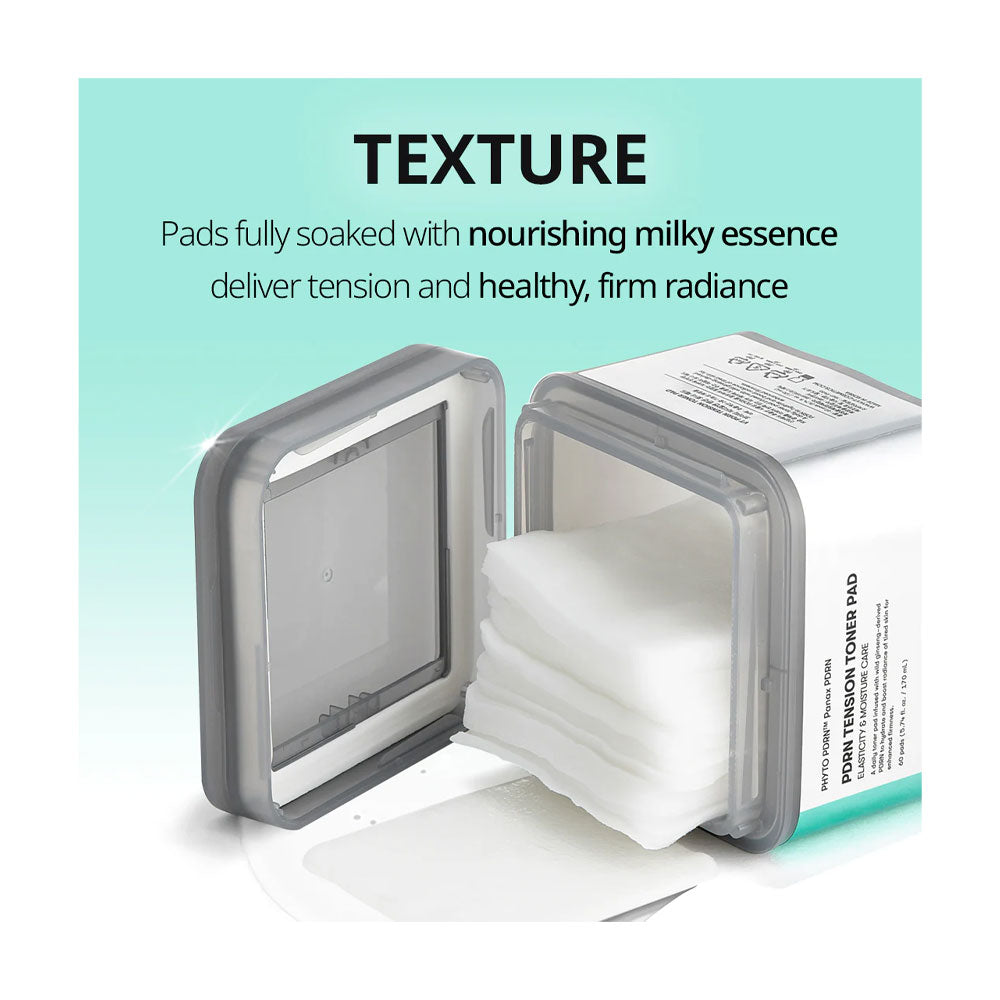 Toner pad packaging with text about texture and nourishing milky essence.