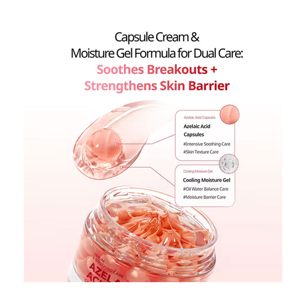 Cosmetic product with text about a capsule cream and moisture gel formula for skin care.