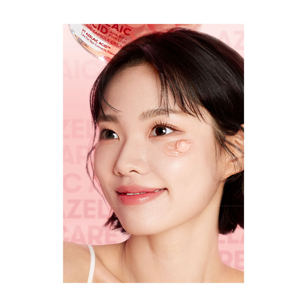 Woman with clear skin patches on a pink background