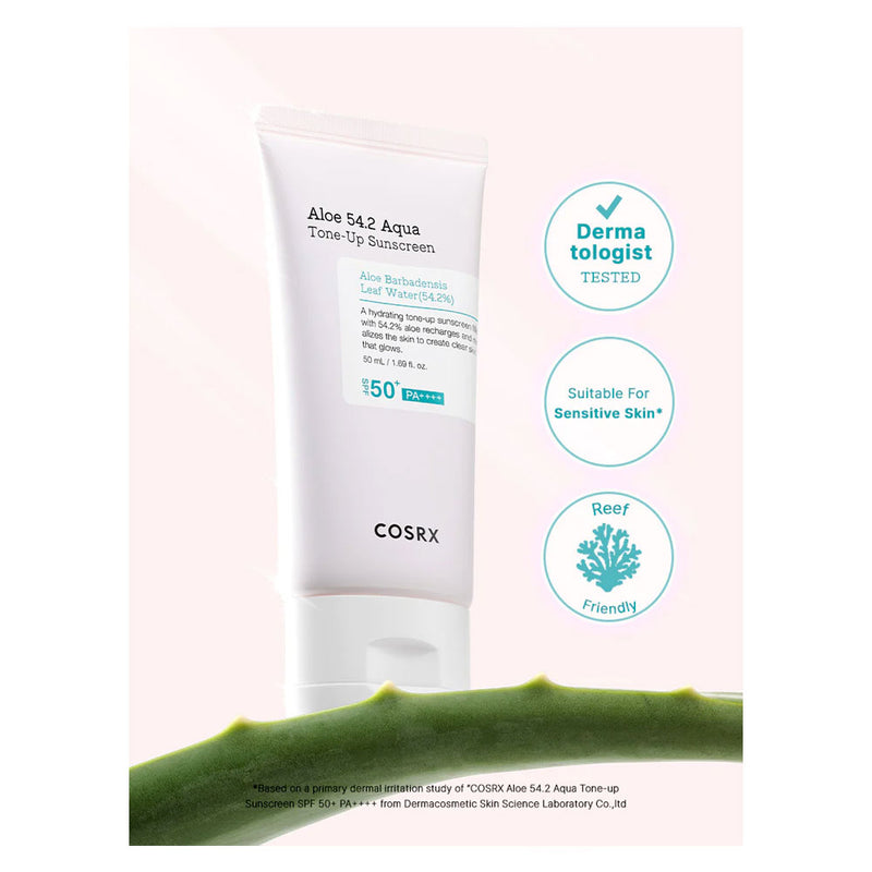 COSRX Aloe 54.2 Aqua Tone-up Sunscreen SPF50+ PA++++ - Peaches&Creme Shop Korean Skincare Malta