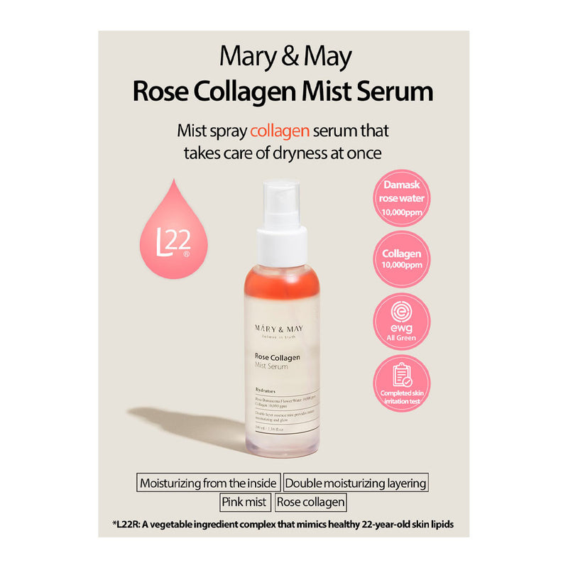 MARY & MAY Rose Collagen Mist Serum - Peaches&Creme Shop Korean Skincare Malta
